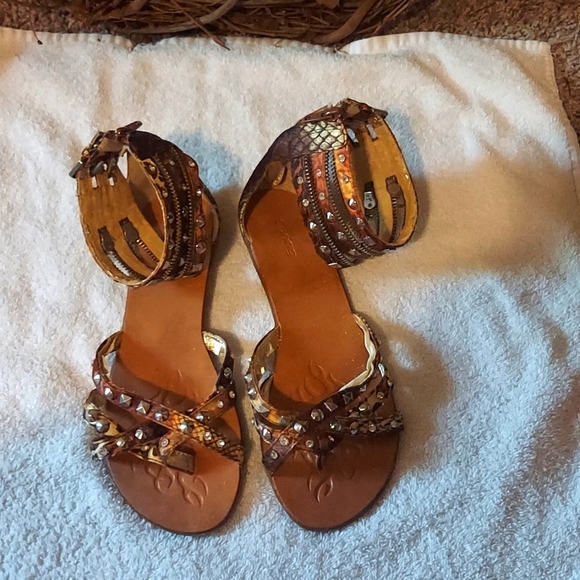 Leopard Rinestone Sandals Size 38 - Picture 1 of 4